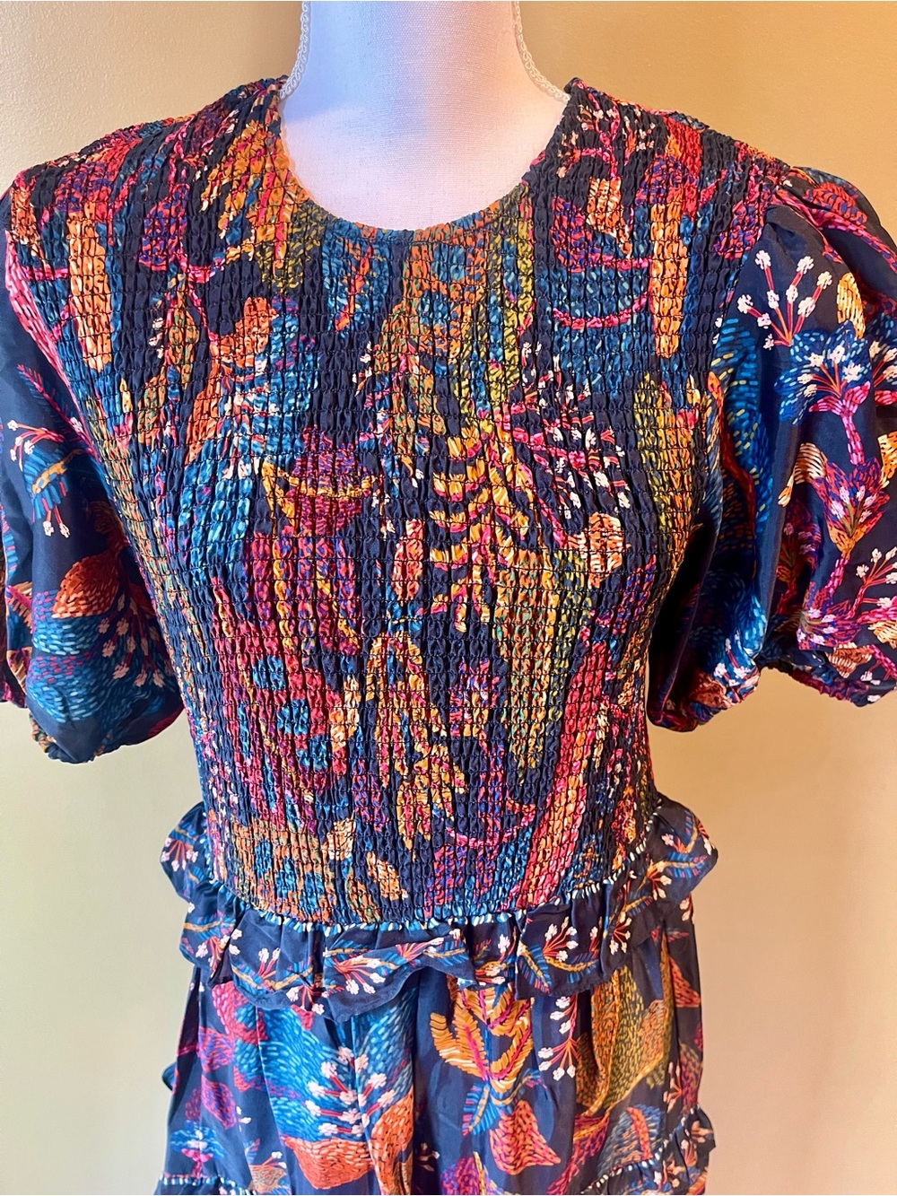 FARM Rio Navy Maxi Dress with Orange, Pink & Green Botanical Print - Picture 2 of 8